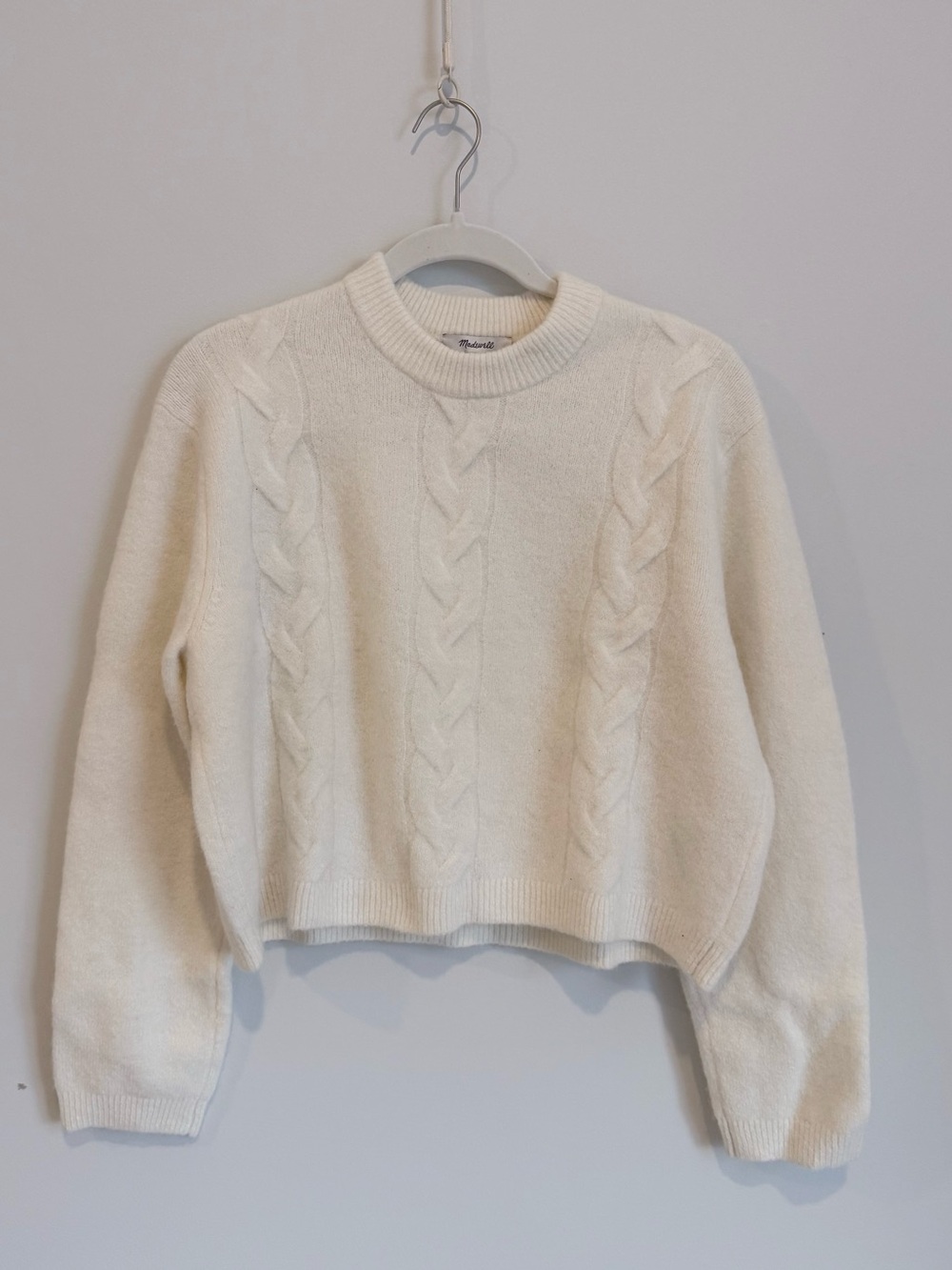 Madewell Cable Knit Alpaca Wool Blend Cropped Sweater Cream Size Small